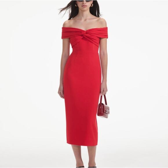 Tuckernuck Dresses & Skirts - TUCKERNUCK Self-Portrait Red Off Shoulder Midi Dress NWT Size 2